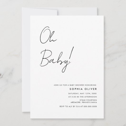 Minimalistisches Foto QR Code Kinderdusche Einladung (Vorderseite)