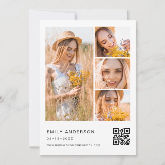 Minimalistisches Foto QR-Code Weißes Brautparty Einladung (Vorderseite)