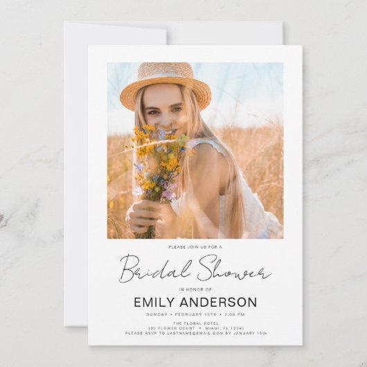 Minimalistisches Foto QR-Code Weißes Brautparty Einladung (Rückseite)