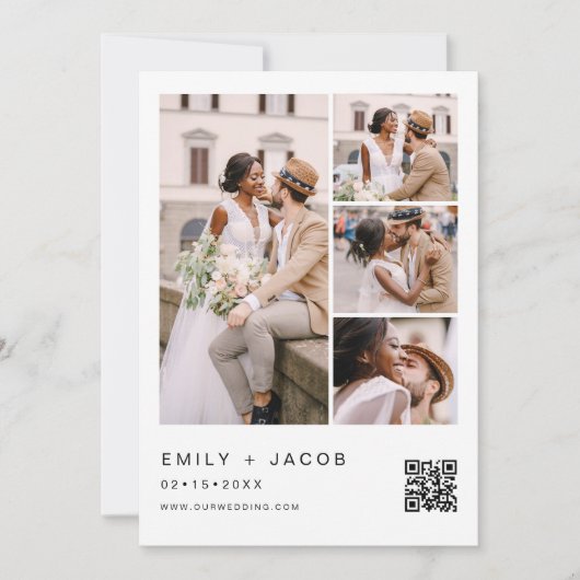 Minimalistisches Foto QR Code White Wedding Einladung (Vorderseite)