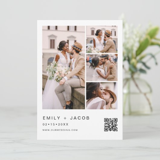 Minimalistisches Foto QR Code White Wedding Einladung (Stehend Vorderseite)