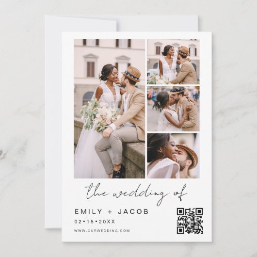 Minimalistisches Foto QR Code White Wedding Einladung (Vorderseite)