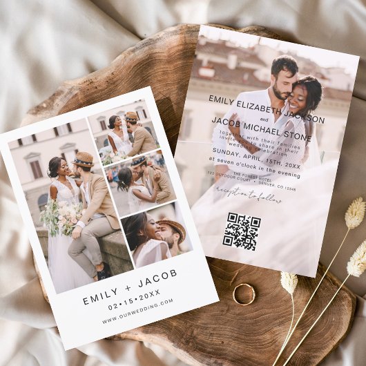 Minimalistisches Foto QR Code White Wedding Einladung