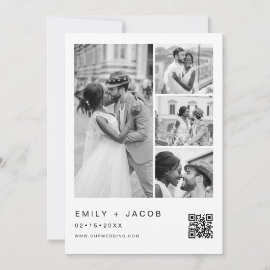 Minimalistisches Foto QR Code White Wedding Einladung (Vorderseite)
