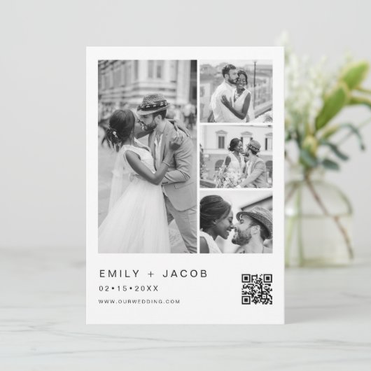 Minimalistisches Foto QR Code White Wedding Einladung (Stehend Vorderseite)