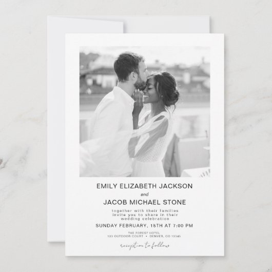 Minimalistisches Foto QR Code White Wedding Einladung (Rückseite)