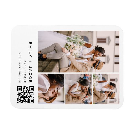 Minimalistisches Foto QR Code White Wedding Magnet (Horizontal)