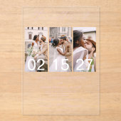 Minimalistisches Foto Rosa Hochzeit 3 Foto Acryleinladungen (Vorderseite)