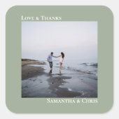 Minimalistisches Foto Sage Green Liebe & Danke Hoc Quadratischer Aufkleber (Vorderseite)