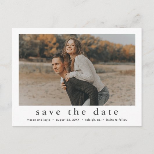 Minimalistisches Foto Save the Date Ankündigungspostkarte (Vorderseite)