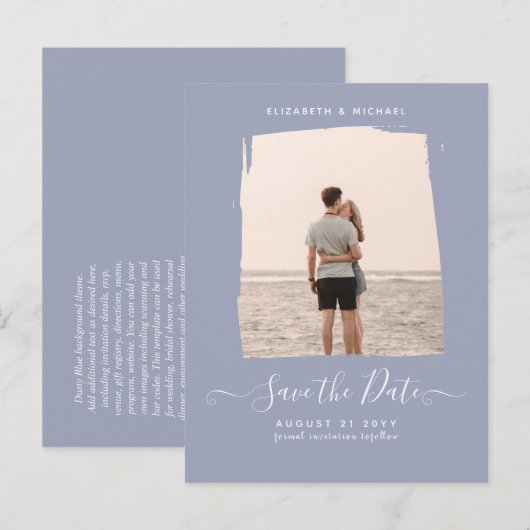 MINIMALISTISCHES FOTO Save the Date Dusty Blue Postkarte (Vorne/Hinten)