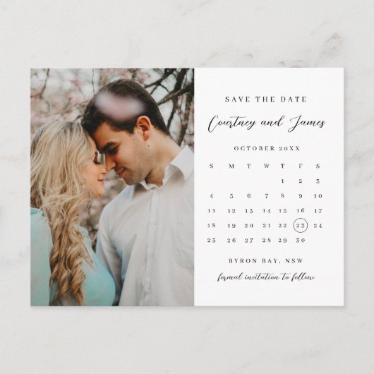 Minimalistisches Foto Save the Date Einladung Postkarte (Vorderseite)