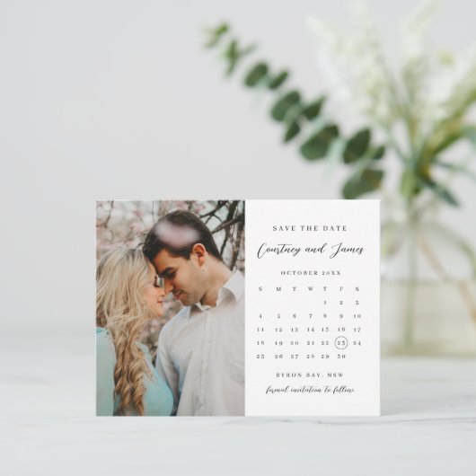Minimalistisches Foto Save the Date Einladung Postkarte (Stehend Vorderseite)