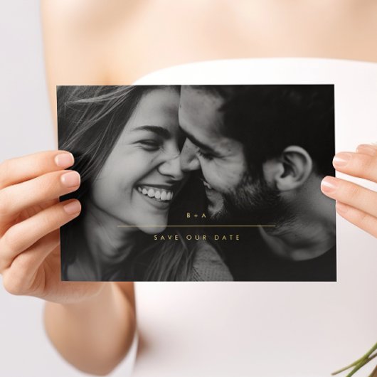 MINIMALISTISCHES Foto Save the Date Gold Folieneinladung