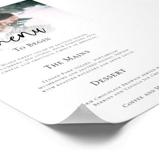 Minimalistisches Foto Script-Hochzeitmenü Poster (Ecke)