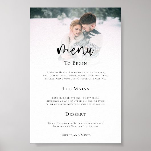 Minimalistisches Foto Script-Hochzeitmenü Poster (Vorne)
