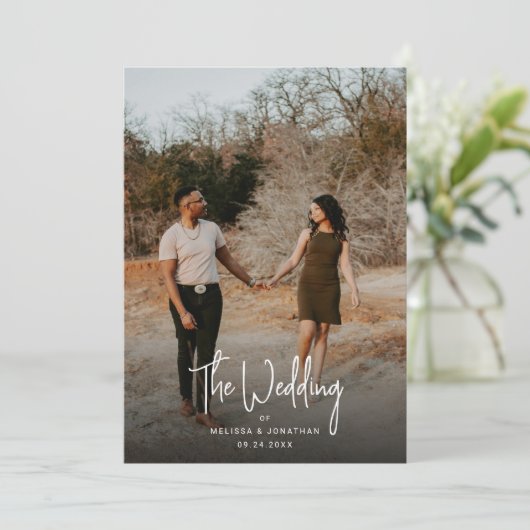 Minimalistisches Foto Script Moderne QR-Codierung Einladung (Stehend Vorderseite)