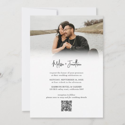Minimalistisches Foto Script Moderne QR-Codierung Einladung (Rückseite)