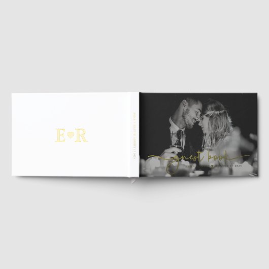 Minimalistisches Foto Script Monogram Wedding Gästebuch (Voll)