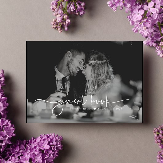 Minimalistisches Foto Script Monogram Wedding Gästebuch