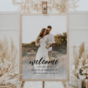 Minimalistisches Foto-Script Verlobungsfeier Willk Poster