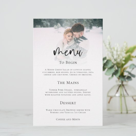 Minimalistisches Foto-Skriptmenü (Stehend Vorderseite)