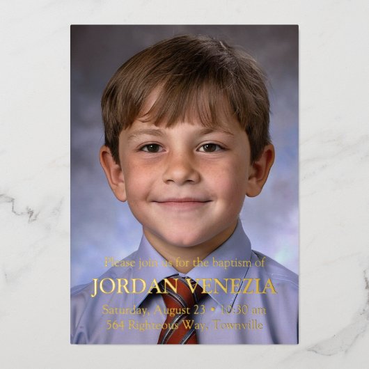 Minimalistisches Foto Taufe Folieneinladung (Vorderseite)