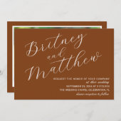 Minimalistisches Foto Terracotta Script Wedding Einladung (Vorne/Hinten)
