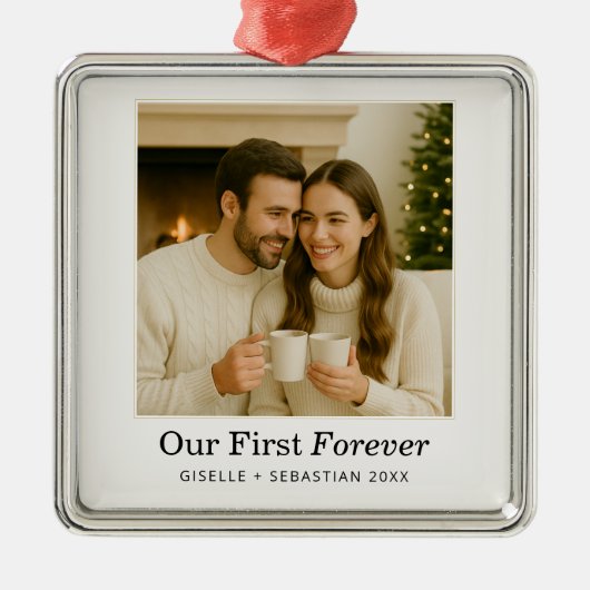 Minimalistisches Foto Unser erstes ewiges Weihnach Ornament Aus Metall (Vorne)