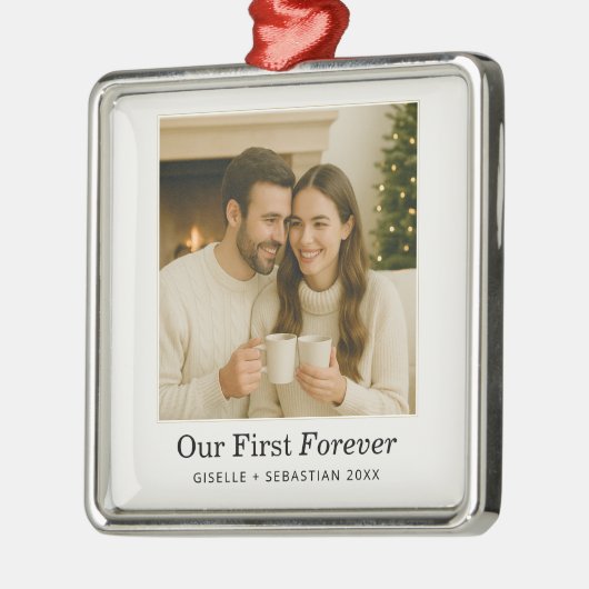 Minimalistisches Foto Unser erstes ewiges Weihnach Ornament Aus Metall (Links)