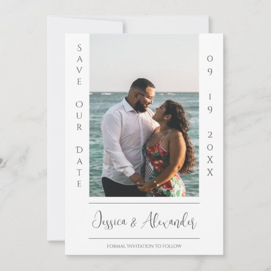 Minimalistisches Foto | Weißes Save the Date (Vorderseite)