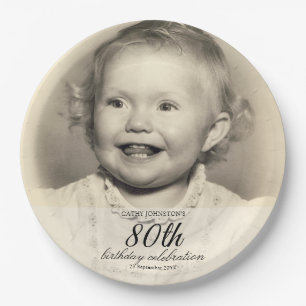 Minimalistisches Foto zum 80. Geburtstag Pappteller