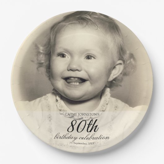 Minimalistisches Foto zum 80. Geburtstag Pappteller (Vorderseite)