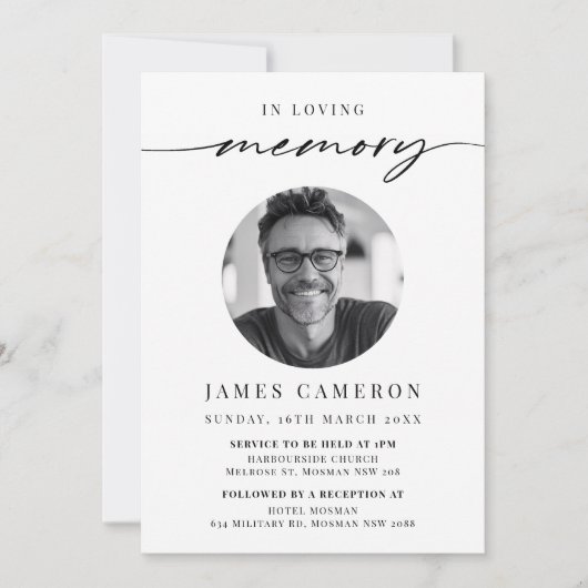 Minimalistisches Foto zur Beerdigung des Lebens Einladung (Vorderseite)