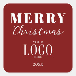 Minimalistisches Frohe Weihnachten Rot-Weiß-Firmen Quadratischer Aufkleber
