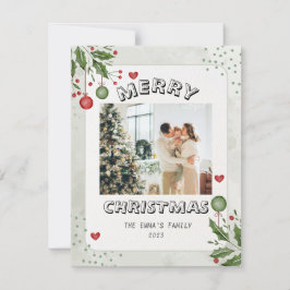 Minimalistisches fröhliches WeihnachtsfamilienFoto Feiertagskarte