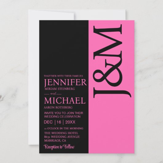 Minimalistisches Fuchsia-QR-Code-Hochzeitslogo auf Einladung (Vorderseite)