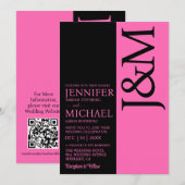 Minimalistisches Fuchsia-QR-Code-Hochzeitslogo auf Einladung (Vorne/Hinten)
