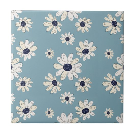 Minimalistisches Gänseblümchen-Blumenmuster (2) Fliese (Vorderseite)
