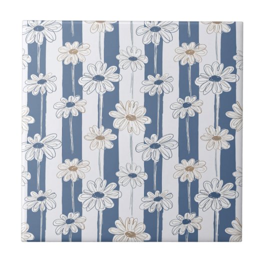 Minimalistisches Gänseblümchen-Blumenmuster (3) Fliese (Vorderseite)