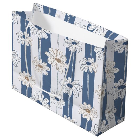 Minimalistisches Gänseblümchen-Blumenmuster (3) Große Geschenktüte (Vorderseite Schrägansicht)