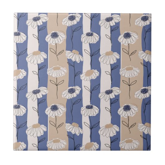 Minimalistisches Gänseblümchen-Blumenmuster (4) Fliese (Vorderseite)