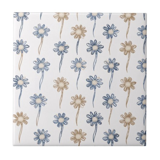 Minimalistisches Gänseblümchen-Blumenmuster (5) Fliese (Vorderseite)
