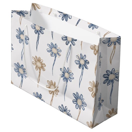 Minimalistisches Gänseblümchen-Blumenmuster (5) Große Geschenktüte (Vorderseite Schrägansicht)