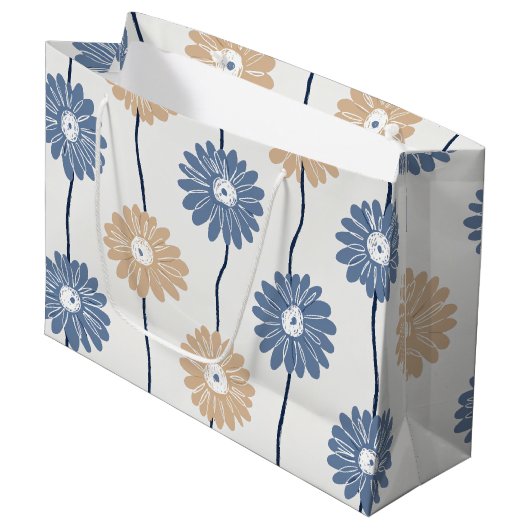 Minimalistisches Gänseblümchen-Blumenmuster (6) Große Geschenktüte (Vorderseite Schrägansicht)
