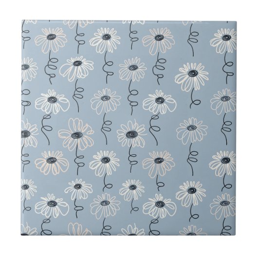 Minimalistisches Gänseblümchen-Blumenmuster (7) Fliese (Vorderseite)