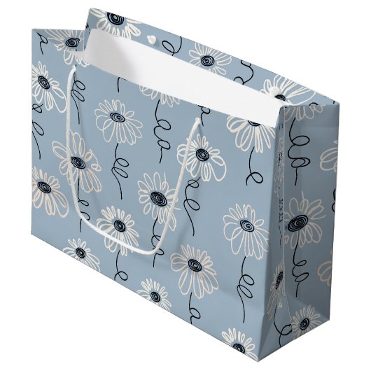 Minimalistisches Gänseblümchen-Blumenmuster (7) Große Geschenktüte (Vorderseite Schrägansicht)