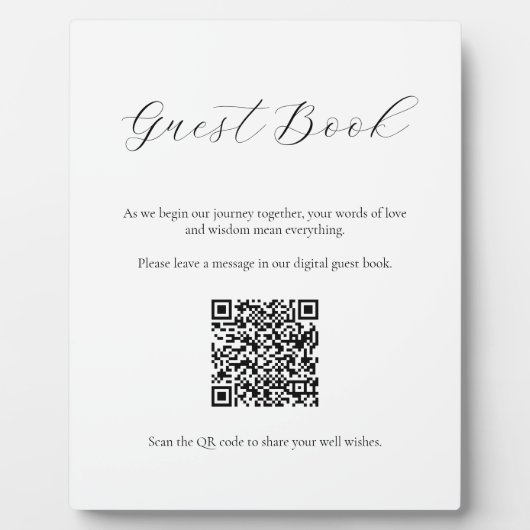 Minimalistisches Gästebuchzeichen mit QR-Code Fotoplatte (Vorderseite)