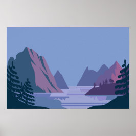 Minimalistisches Gebirge und Landschaftlicher See Poster