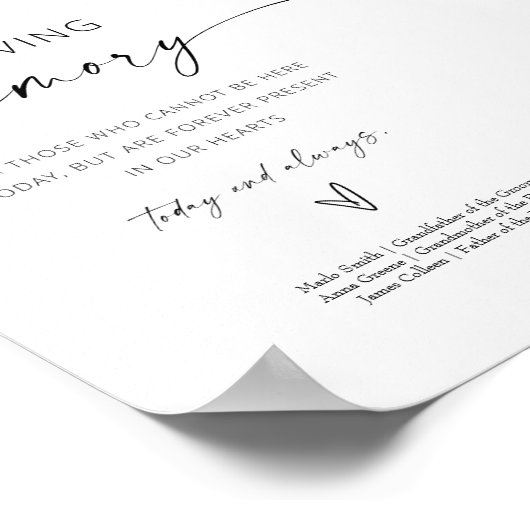 Minimalistisches Gedächtniszeichen für Hochzeit Poster (Ecke)